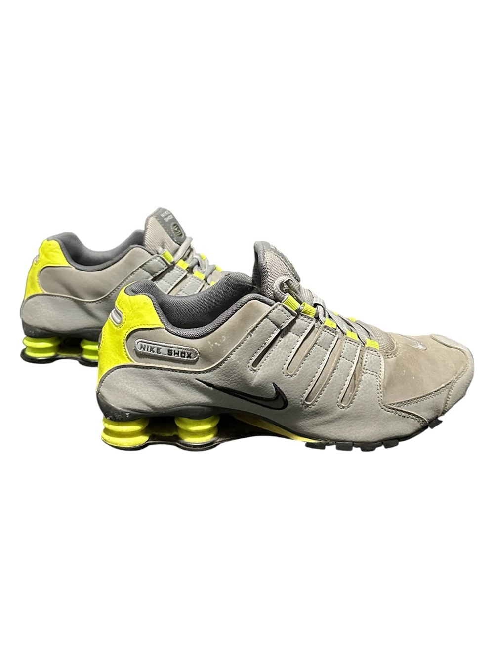 Nike Shox Athletic Sneakers in Gray and Neon Yellow 9.5